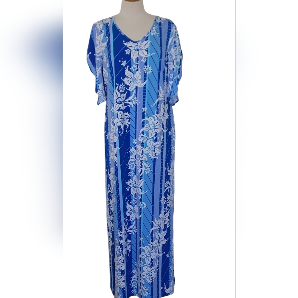 Bob Mackie Wearable Art Floral Slit Caftan Feminine Maxi Dress